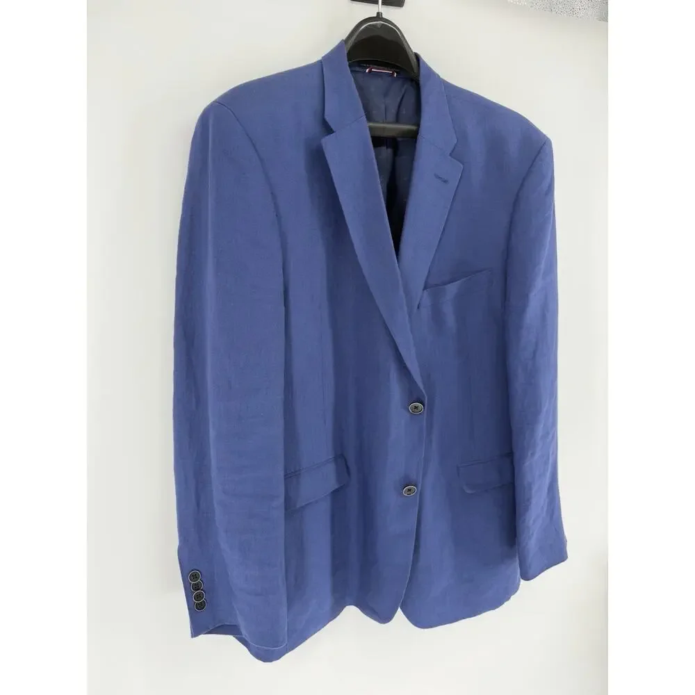 Tommy Hilfiger Mens Modern Fit 100% Linen Sport Coat Blazer 44R Blue - Picture 2 of 9